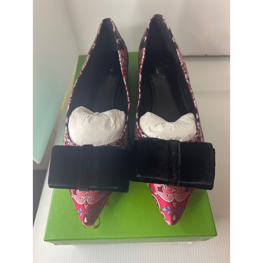 Kate Spade New York Keana‎ Brocade Pointed Toe Flats with Velvet Bow Black - Picture 9 of 12